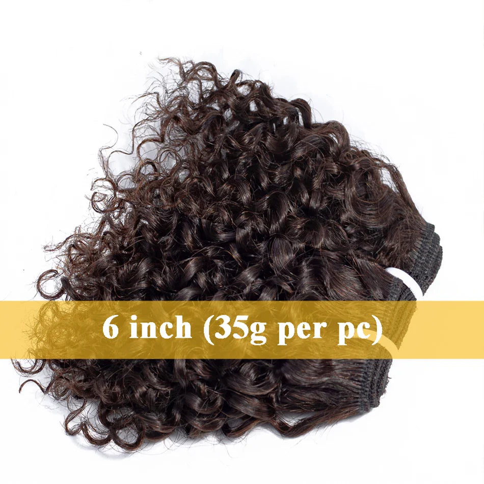6" Bouncy Curly Indian Remy Hair Bundles | Double Drawn | Natural Black & Brown | Sew-In Extensions