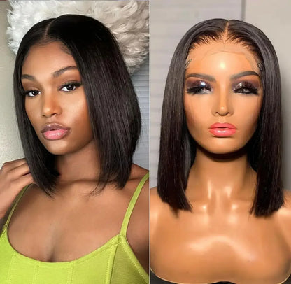 Natural Black Straight Short Bob Wig | 13x6x1 T-Part Lace Front Human Hair (180% Density, Wear & Go)