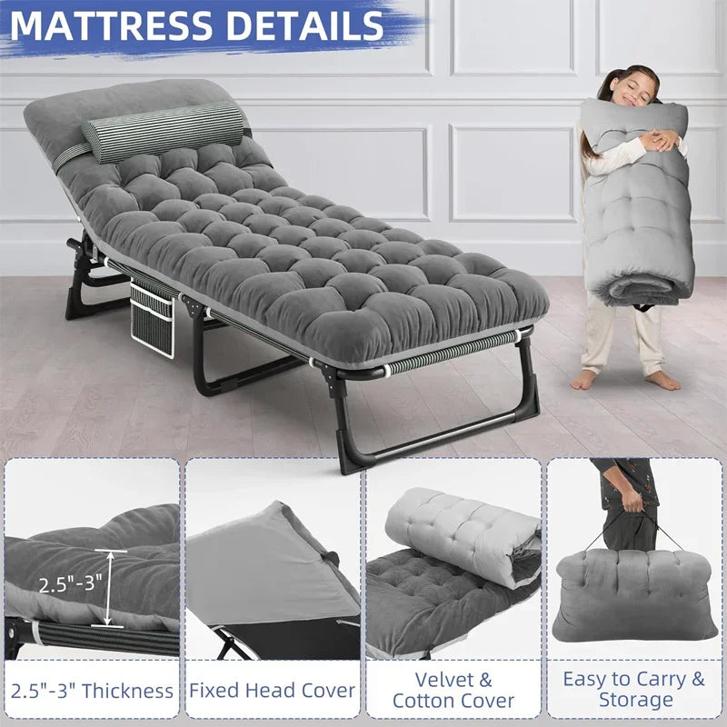Camping Cot with Mattress, 4-Position Folding Camping Bed Hold up 330lbs.