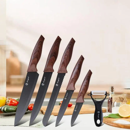 Kitchen knife set, stainless steel non-stick knife, black-edged marble, rose gold six-piece set, 2025 explosion.