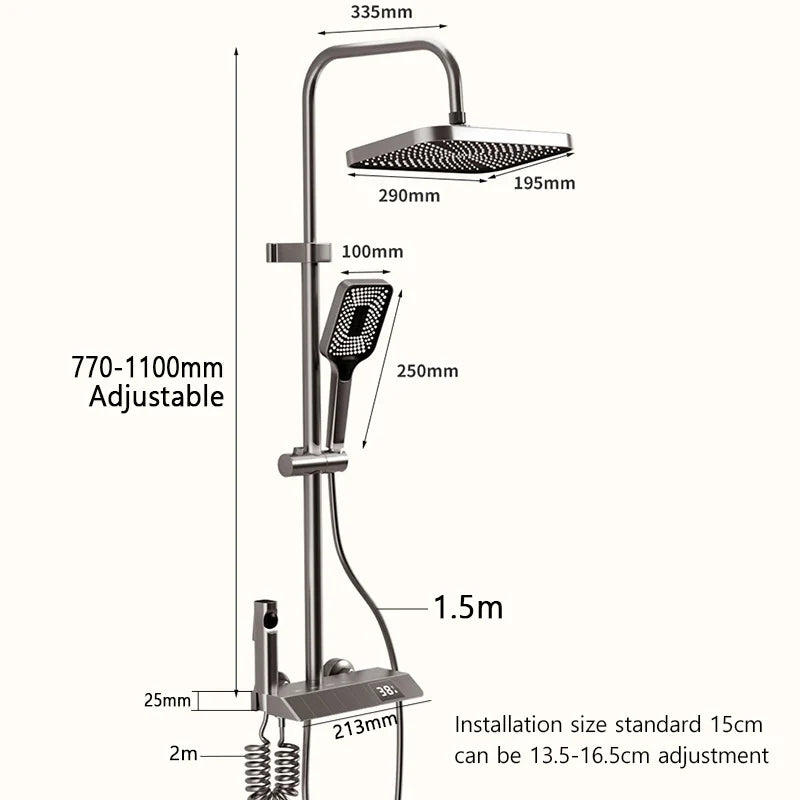 Bathroom Shower Full Set, Black White Gray Bathtub Shower, Digital LED Hot Cold Faucet