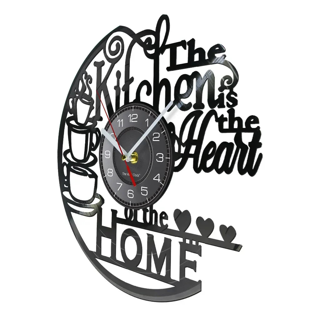 The Kitchen The Heart Of The Home Inspired Vinyl Record Clock, Modern Design Wall Decor Noiseless.