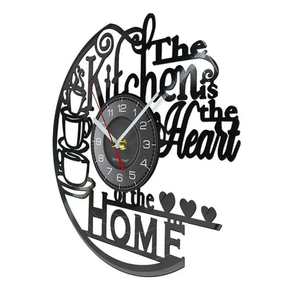The Kitchen The Heart Of The Home Inspired Vinyl Record Clock, Modern Design Wall Decor Noiseless.