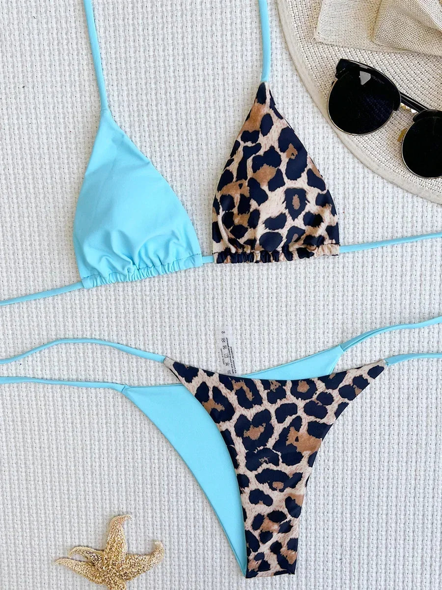 Halter Splicing Leopard Bikinis 2026 Satin Bikini Female Swimsuit Women Swimwear.