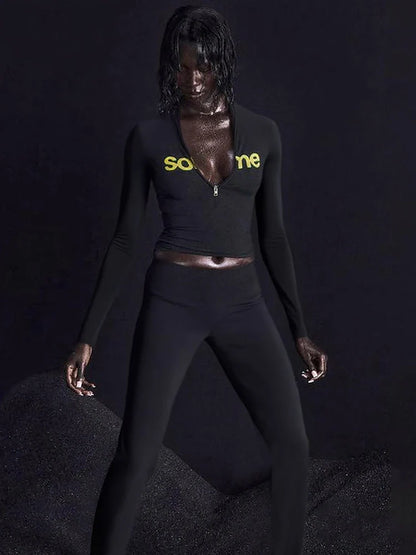 Casual Sporty Women 2 Piece Set, Fashion Basic Letter Print, Zip-up Full Sleeve Tops+ Pants Female Tracksuits.