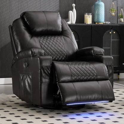 Power Swivel Rocker Recliner ,Heat Massage Cup Holder LED Lights USB , Comfortable Rocking Chair