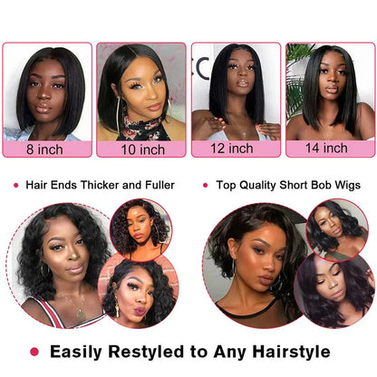 Glueless 13x4 Straight Lace Front Bob Wig Pre-Plucked 4x4 Closure Brazilian Remy Human Hair Bone Straight Short Bob