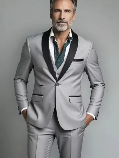 Black White Men Three Pieces Set, Large Size Male Blazer Pants and Vest.