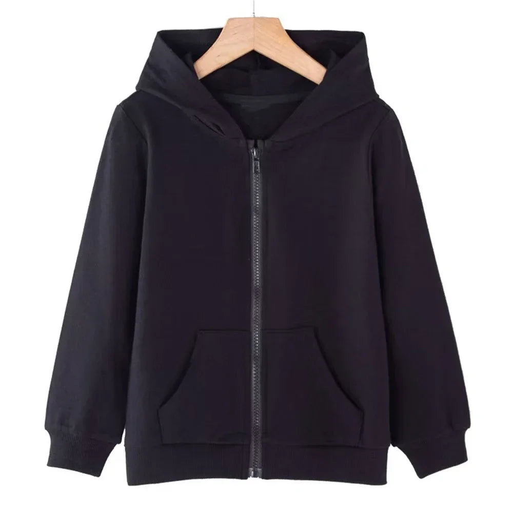 Children Zipper Style Hoodies Boy Black, Girls Pink, Age 3-12.