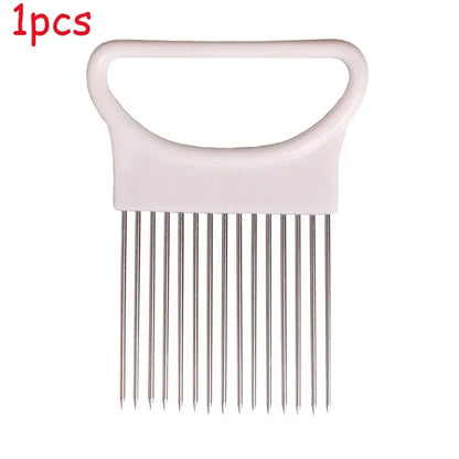 1/2/3/4pcs Effortlessly, Slice Onions with this 1pc Colorful Onion Slicer stainless steel potato chip onion holder.