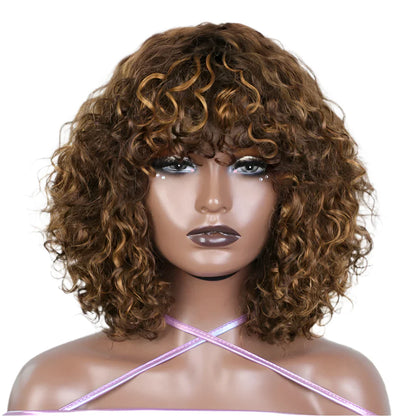 Rebecca Highlight Kinky Jerry Curly Wig | 200% Density Human Hair with Bangs
