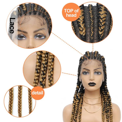 36" Jumbo Knotless Box Braids Wig | Incoo Full Lace Cornrow Wig | Transparent Lace | African Braided Hair