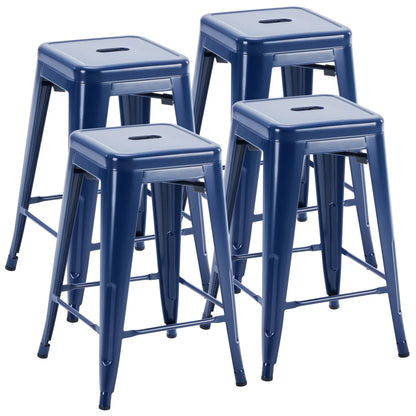 JHK 24 IN Metal Bar Stools, Set of 4 Stackable Stools, No Assembly Required.