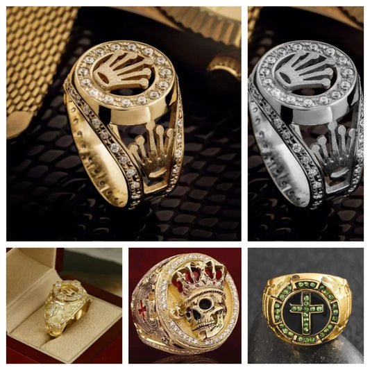 Gold Color Zircon Crown Ring For Men, Luxury Male Ring Jewelry Accessories, Men Ring Size 6-13.
