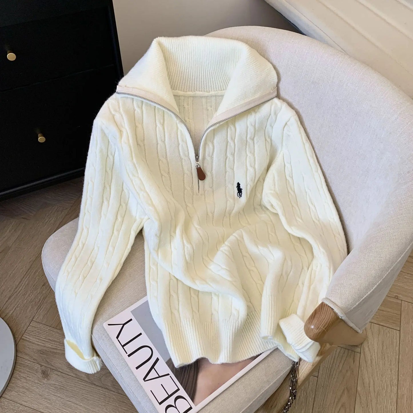 Slimming Effect Loose Fit Polo Neck ,Half Zip Sweater New Arrival!!!!