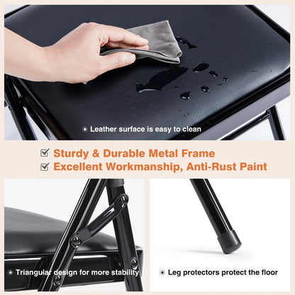 Leather Padded Folding Chair 4 Pack Sturdy Metal Chairs, easy Storage.