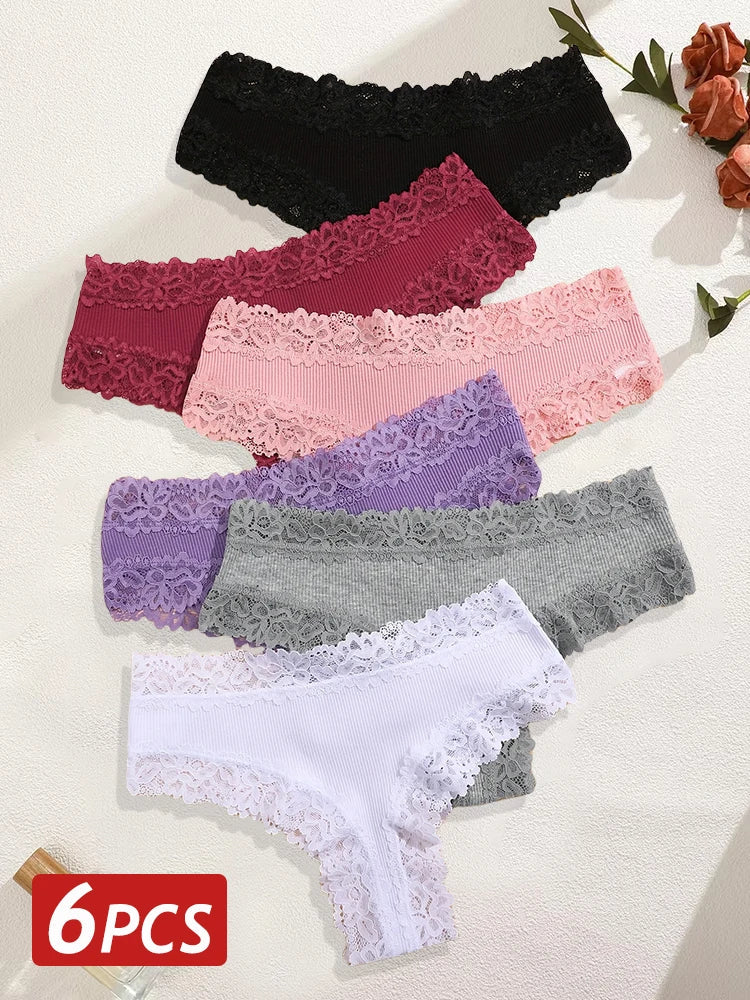 6PCS/Set Women Sexy Lace Brazilian Panties, Low-Waist Elastic Underwear S-XL.