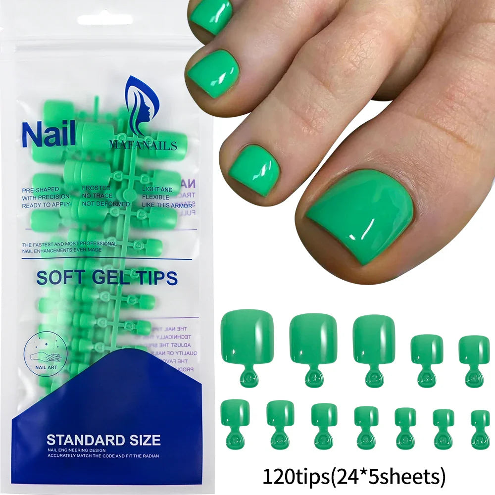 100PCS Short Square False Toenail Tips, Full Cover Acrylic Nail Art.