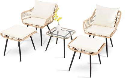 5 Piece Patio Furniture Set, Outdoor Wicker Small Conversation Bistro Set.
