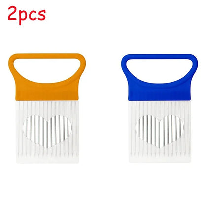 1/2/3/4pcs Effortlessly, Slice Onions with this 1pc Colorful Onion Slicer stainless steel potato chip onion holder.