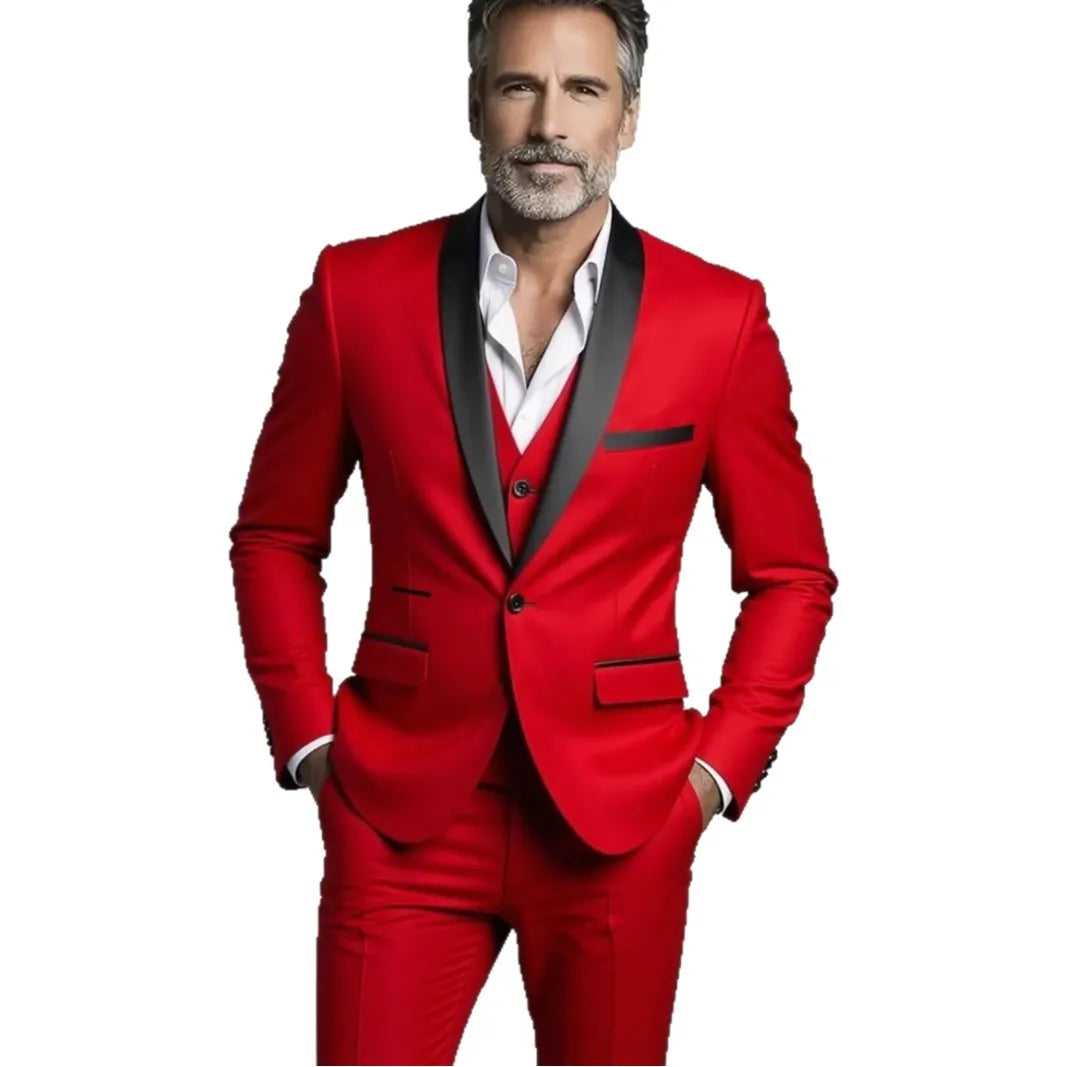 Black White Men Three Pieces Set, Large Size Male Blazer Pants and Vest.