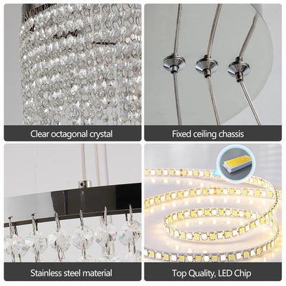 23.6-inch Crystal Chandelier, Dimmable Led Ceiling Lamp, Adjustable Color Temperature 3000K/4000K/6000K, Height Adjustable, Luxury Round Chandelier, Suitable for Living Room, Dining Room, Bedroom.