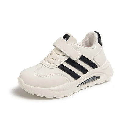 2026 New Spring Fall Sport Shoes for Boys, Fashion Patchwork Stripes Sneakers for Girls, Black, Khaki, Gray Kids Trainers.