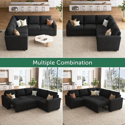 Velvet Sleeper Sectional with Storage, L-Shaped Pull Out Bed Black, Modular Design.