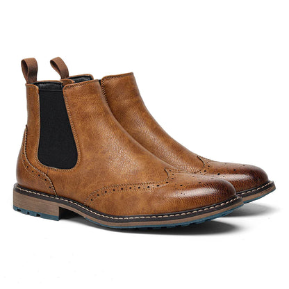 Brogue Chelsea Men's Boots | American Style Comfortable Fashion Leather Boots (Low Heel)