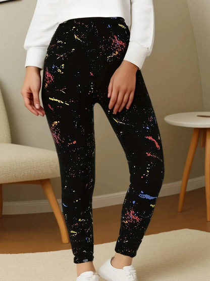 CUHAKCI Black Inkjet Plus Size Sports Tight, Women's Leggings, High Elasticity .