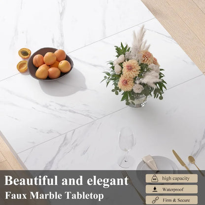 White Marble Dining Table with Heavy-Duty Pedestal, Suitable for Kitchen or Living Room