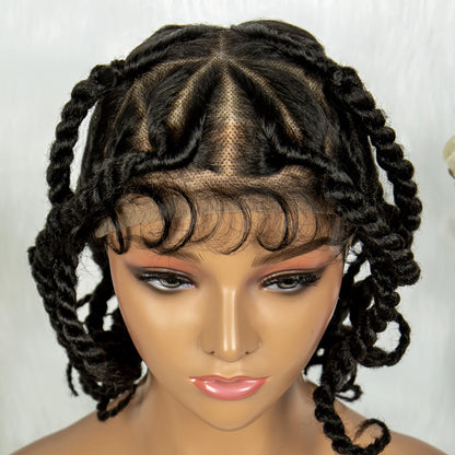 Handmade Bantu Knotless Braids Full Lace Wig | Baby Hair | Synthetic Braided Lace Frontal Wig