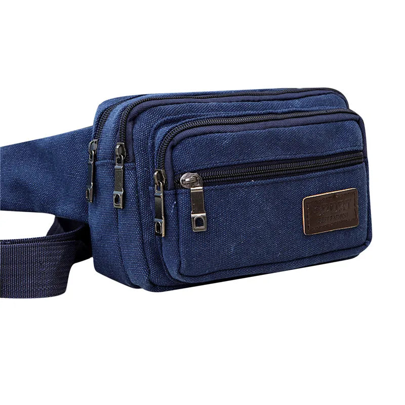New 4-Zipper Pocket Men Waist Bag  Durable Hiking Belt.