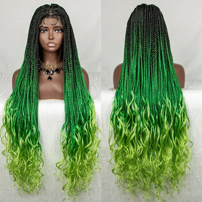 36" Water Wave Braided Wig | Lace Front | Baby Hair | Long Braids