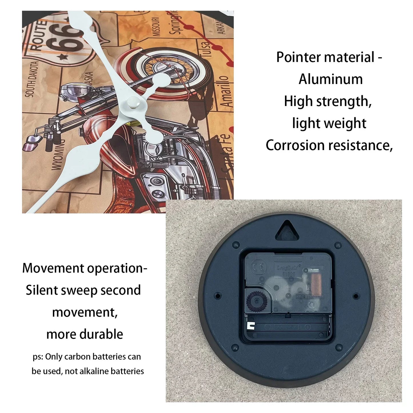 Fashionable No. 66 Road Motorcycle Wooden Wall Clock Living Room, Bedroom ,Kitchen, Home Decoration, (Without Batteries)