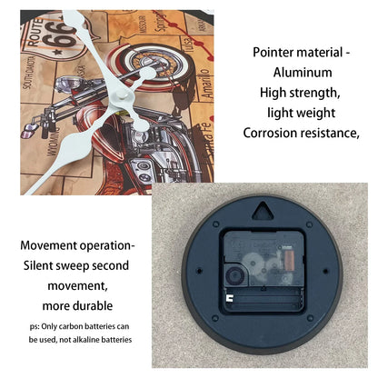 Fashionable No. 66 Road Motorcycle Wooden Wall Clock Living Room, Bedroom ,Kitchen, Home Decoration, (Without Batteries)
