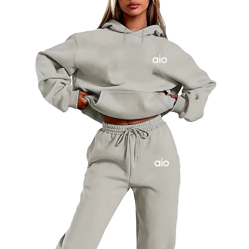 High Quality Women Monochrome Hooded Hoodie Set, Casual Two-Piece Set New Fashion Hot sweatpants tracksuit.