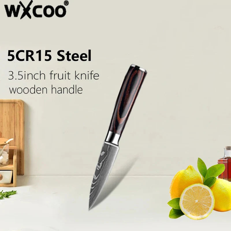 Damascus Steel Kitchen Knives VG10 Steel Fish Boning Knife Meat Cleaver Fruit Utility Cutter with Long Magnetic Knife Block