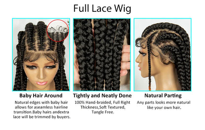 Knotless Box Braids Full Lace Wig | Cornrow Accents | Baby Hair | Synthetic Braided Wig