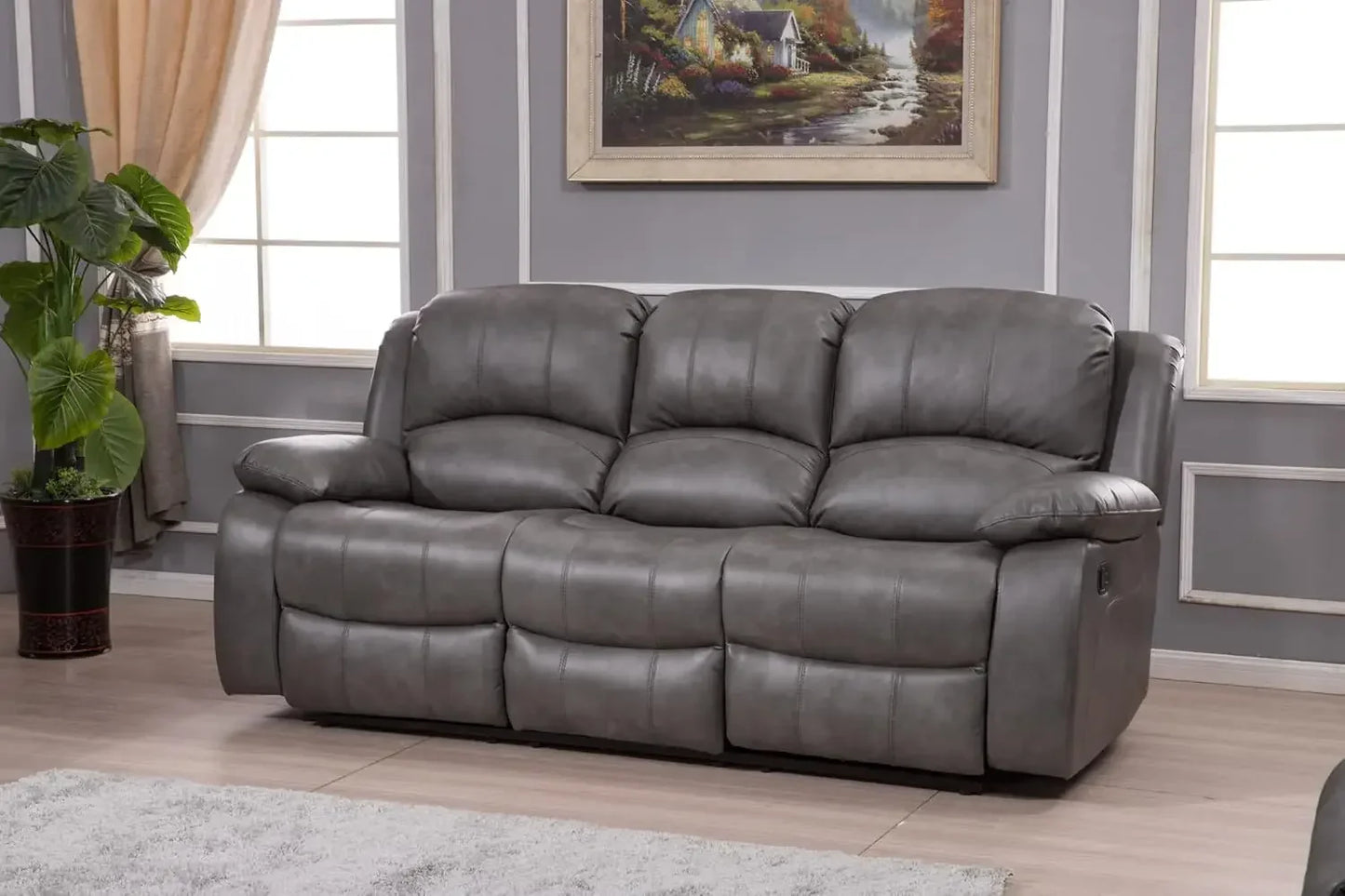 2PC Leather Air Reclining Sofa Loveseat Set. Multiple Colors (Gray)