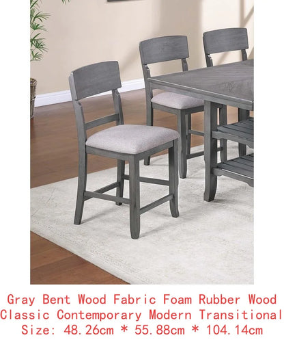 Classic 7-Piece Counter Height Dining Set, with Antique White and Gray Table, Lazy Susan, Built-in Leaf, and 6 High Chairs.
