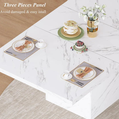 White Marble Dining Table with Heavy-Duty Pedestal, Suitable for Kitchen or Living Room