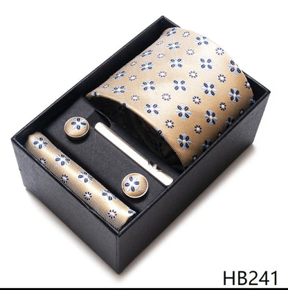 8 cm Wide Tie Sets Blue Solid Men's Neck Tie Handkerchief Cufflinks Clip Gift Silk Handmade