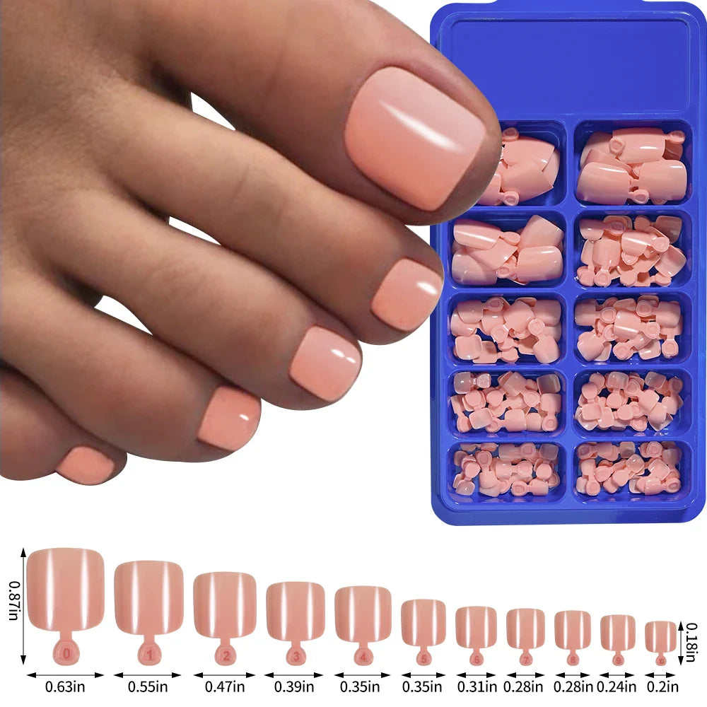 100PCS Short Square False Toenail Tips, Full Cover Acrylic Nail Art.