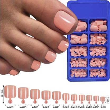 100PCS Short Square False Toenail Tips, Full Cover Acrylic Nail Art.