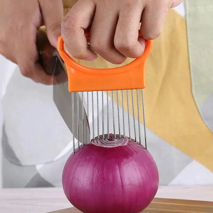 1/2/3/4pcs Effortlessly, Slice Onions with this 1pc Colorful Onion Slicer stainless steel potato chip onion holder.