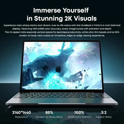 CHUWI Core Book X Gaming Laptop, AMD R5-7430U,16GB DDR4 RAM, 512GB SSD 14.1 inch, 2K Screen Lightweight Notebook.