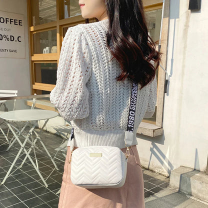 Fashion Wave Pattern Women's Shoulder Bag | Solid Color Crossbody Bag & PU Leather Wide Strap Purse (Female Handbags)