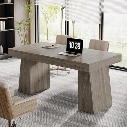 Executive Desk, Modern Home Office Desk with Trapezoid Base, Wood Computer Desk Workstation Small Conference Table.
