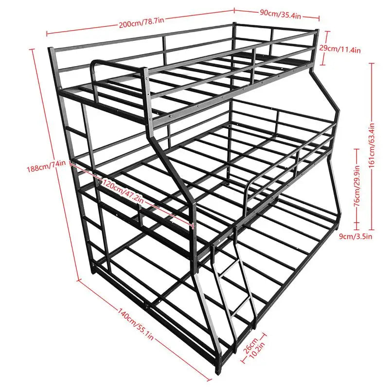 Triple Bunk Bed with Long & Short Ladder, Full-Length Guardrails, Easy Assembly, for Kids.